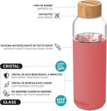 QUOKKA FLOW Sklenená fľaša so silikónovým povrchom PINK BOTANICAL, 660ml, 40006