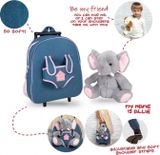 BE MY FRIEND, Detský denimový batoh na kolieskach s odnímateľnou hračkou DINOSAUR, 13049