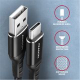 AXAGON BUCM-AM20AB, HQ kabel USB-C &lt;-&gt; USB-A, 2m, USB 2.0, 3A, ALU, oplet, černý