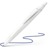 Gulôčkové pero, 0,5 mm, stláčací mechanizmus, biela farba tela, SCHNEIDER „Reco”, modré