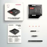 AXAGON RSS-CD09 rámeček pro 2.5&quot; SSD/HDD do DVD slotu, 9.5 mm, LED, hliník