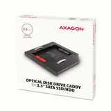 AXAGON RSS-CD09 rámeček pro 2.5&quot; SSD/HDD do DVD slotu, 9.5 mm, LED, hliník