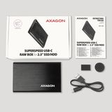 AXAGON EE25-A6C, USB-C 3.2 Gen 1 - SATA 6G 2.5&quot; kovový RAW box, bezšroubkový