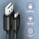 AXAGON BUMM-AM15AB, HQ kabel Micro USB &lt;-&gt; USB-A, 1.5m, USB 2.0, 2.4A, ALU, oplet, černý