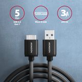 AXAGON BUMM3-AM10AB, SPEED kabel Micro-B USB &lt;-&gt; USB-A, 1m, USB 3.2 GEN 1, 3A, ALU, tpe, černý