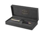 Guľôčkové pero, 1 mm, telo pera: kovová čierna, zlatý klip, PARKER &quot;Royal Sonnet Premium&quot;, čierna