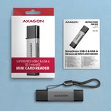 AXAGON CRE-DAC, USB-C + USB-A, 5 Gbps - MINI čtečka karet, 2-slot &amp; lun SD/microSD, podpora UHS-I