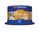 DVD-R 4,7 GB, 16x, široko potlačiteľné, matné, &quot;no-ID&quot;, cake box, VERBATIM