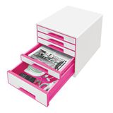 Zásuvkový box na dokumenty, plastový, 5 zásuviek, LEITZ &quot;Wow Cube&quot;, biely/ružový