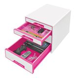 Zásuvkový box na dokumenty, plastový, 4 zásuvky, LEITZ &quot;Wow Cube&quot;, biely/ružový