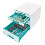 Zásuvkový box na dokumenty, plastový, 4 zásuvky, LEITZ &quot;Wow Cube, bielá/ladovo modrá