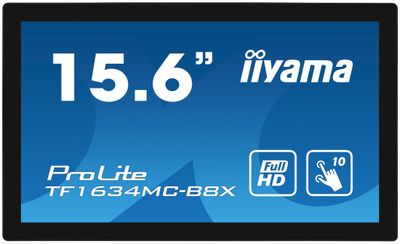 15,6" iiyama TF1634MC-B8X: IPS, FullHD, capacitive, 10P, 450cd/m2, VGA, DP, HDMI, IP65, černý