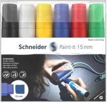 Akrylový popisovač, sada, 15 mm, SCHNEIDER "Paint-It 330", 6 rôznych farieb