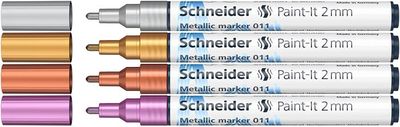 Akrylový popisovač, sada,  2 mm, SCHNEIDER "Paint-It 011", 4 rôzne kovové farby