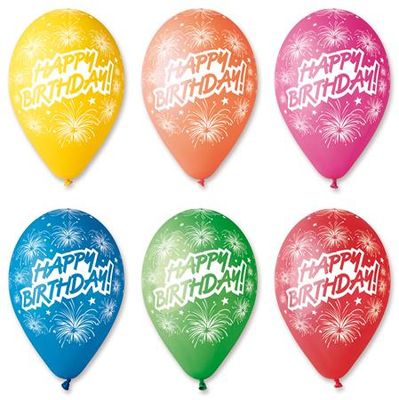 Balón, 30 cm, Happy Birthday, ohňostroj