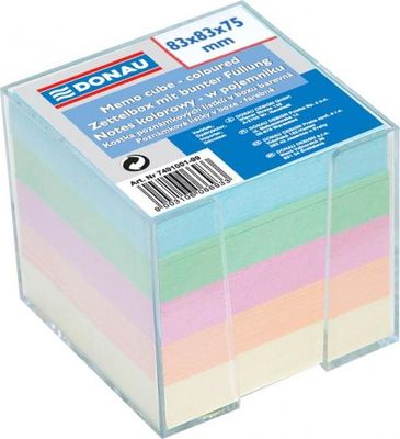 Bloček kocka nelepená 83x83x75mm pastelové farby číra krabička