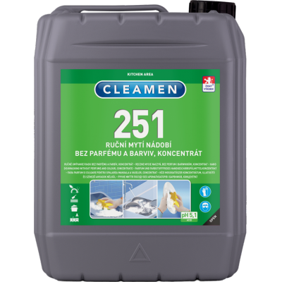 CLEAMEN 251 koncentrát k ručnému umývaniu riadu bez parfému a farbív - 5l