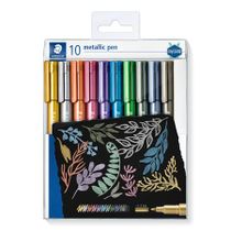 Dekoračný popisovač, sada, 1-2mm, kužeľovitý, STAEDTLER "Design Journey Metallic Pen", 10 rôznych farieb