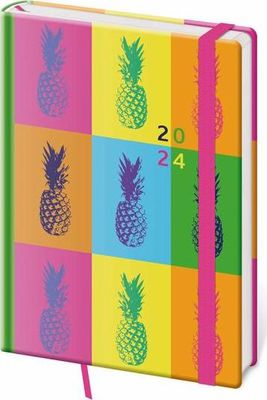 Diár Vario denný A5 14,3x20,5 cm s gumičkou Pineapple 2024