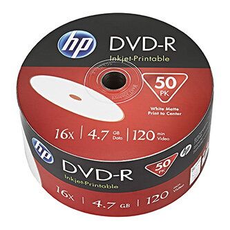 DVD-R HP 4,7 GB , printable , cakebox/50
