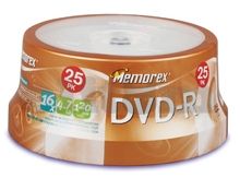 DVD-R MEMOREX 16x- cake/25 ks