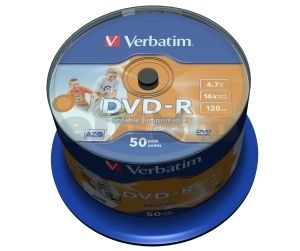 DVD-R Verbatim, 4,7 GB, 16x, cakebox/50 printable (No ID)