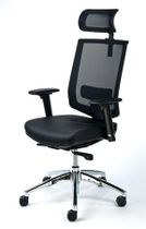 Exkluzívna kancelárska stolička s opierkou hlavy, čierna koža, sieťové napnuté operadlo,čierny podstavec, MAYAH "Maxy"