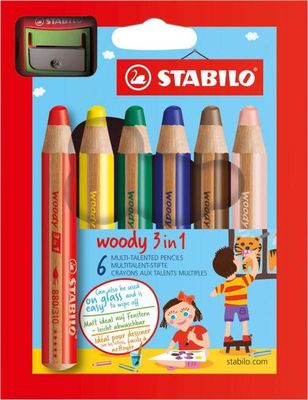 Farbičky STABILO woody 3 in 1 6 ks Sada v kartónovom obale so strúhadlom