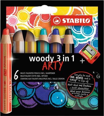 Farbičky STABILO woody 3 in1 6ks so strúhadlom `ARTY`