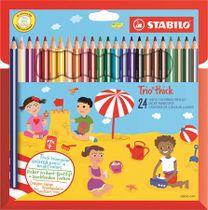 Farebné ceruzky, hrubé, trojuholníkový tvar, so strúhadlom, STABILO "Trio", 24 rôznych farieb