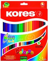 Farebné ceruzky, s 2 hrotmi, trojuholníkový tvar, KORES "Duo", 24 rôznych farieb