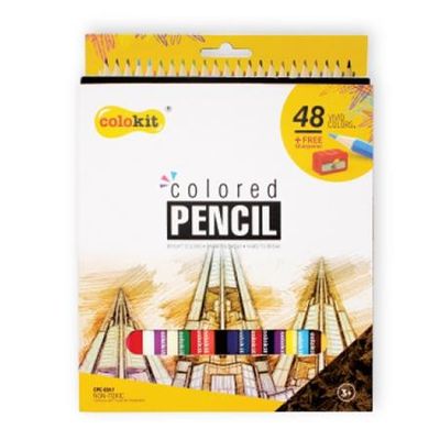 Farebné ceruzky, sada, šesťhranné, so strúhadlom, COLOKIT, 48 rôznych farieb