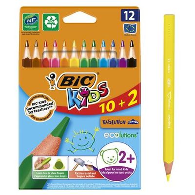 Farebné ceruzky, sada, trojhranné, BIC KIDS "Evolution Triangle", 12 rôynzch farieb