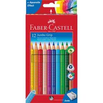 Farebné ceruzky, sada, trojhranné, FABER-CASTELL, "Jumbo Grip", 12 rôznych farieb + strúhadlo