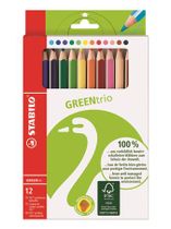 Farebné ceruzky, sada, trojuholníkový tvar, hrubé, STABILO "GreenTrio", 12 rôznych farieb