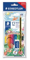 Farebné ceruzky, šesťhranné, darček: grafitová ceruzka a guma, STAEDTLER "Noris Club", 12 rôznych farieb