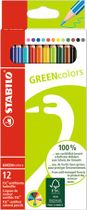 Farebné ceruzky, šesťhranné, STABILO "GreenColors", 12 farieb