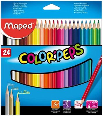 Farebné ceruzky, trojuholníkový tvar, MAPED "Color`Peps", 24 rôznych farieb