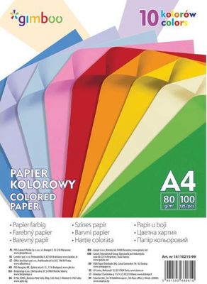 Farebný papier Gimboo A4 100 listov 80g 10 neónových farieb