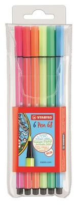 Fixky, sada, 1 mm, STABILO "Pen 68", 6 neónových farieb