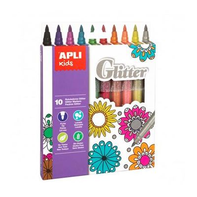 Fixky, sada, 7,5 mm, trblietavé, APLI "Kids Glitter", 10 rôznych farieb
