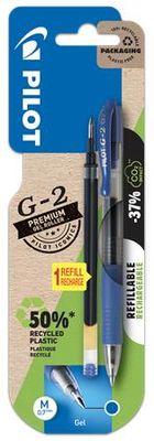 Gélové pero, 0,32 mm, stláčací mechanizmus, PILOT "G-2", modrá + náplň