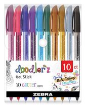 Gélové pero, sada, 0,33 mm, s uzáverom, ZEBRA "Doodler`z Glitter", 10 rôznych farieb