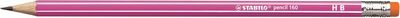 Grafitová ceruzka s gumou, HB, šesťhranná, neónové telo, STABILO "160", ružová