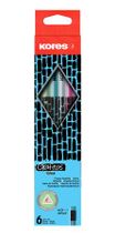 Grafitové ceruzky s gumou, HB, trojuholníkový tvar, KORES "Style Cracked", mix kovových farieb