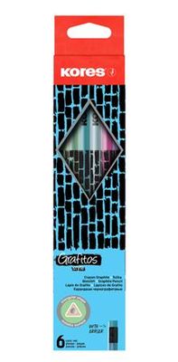 Grafitové ceruzky s gumou, HB, trojuholníkový tvar, KORES "Style Cracked", mix kovových farieb