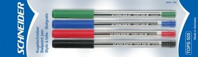 Guličkové pero, sada, 0,5 mm, s uzáverom, SCHNEIDER "Tops 505 M", 4 rôzne farby