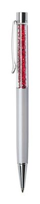 Guľôčkové pero, krémovo-biela, vrch siam červená, plnené SWAROVSKI® krištáľmi, 14 cm, ART CRYSTELLA®