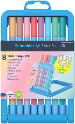 Guľôčkové pero, sada, 0,7 mm, kužeľový hrot, SCHNEIDER "Slider Edge XB Pastel", 8 rôznych pastelovách farieb