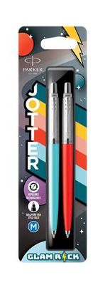 Guľôčkové pero, sada, 0,7 mm, strieborný klip, červené a modré telo pera, PARKER "Jotter Glam Rock", modré